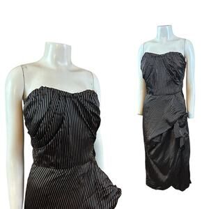 Vintage 1940s Black Pinstripe Satin Strapless Party Dress / Women’s XS -